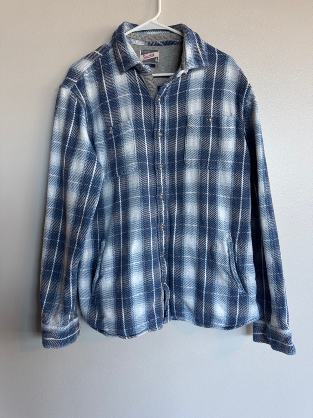 johnnie-O Keegan Shacket Blue White Plaid Cotton Flannel Shirt Jacket Large L